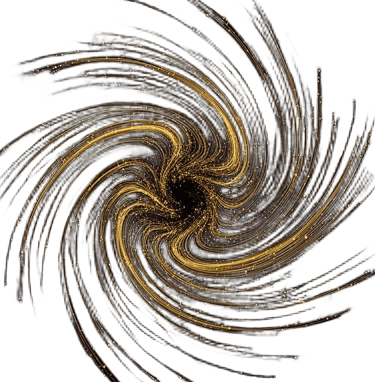 Abstract visualization of golden particle streamlines in a fluid simulation